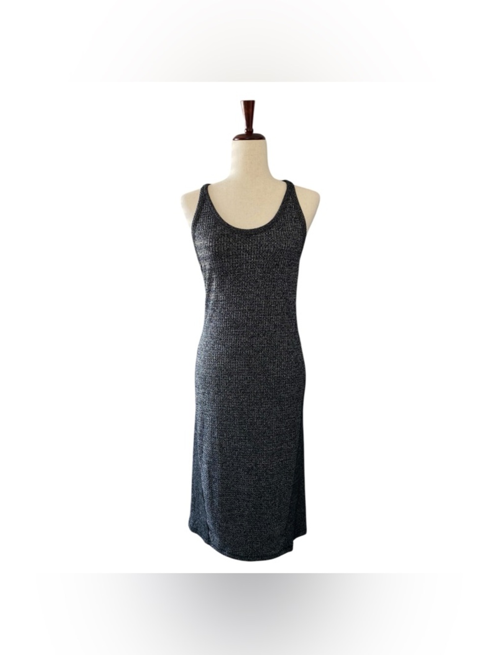 Rag & Bone Clara Dress M Black Heather Racerback Knit Tank Midi Bodycon Stretch